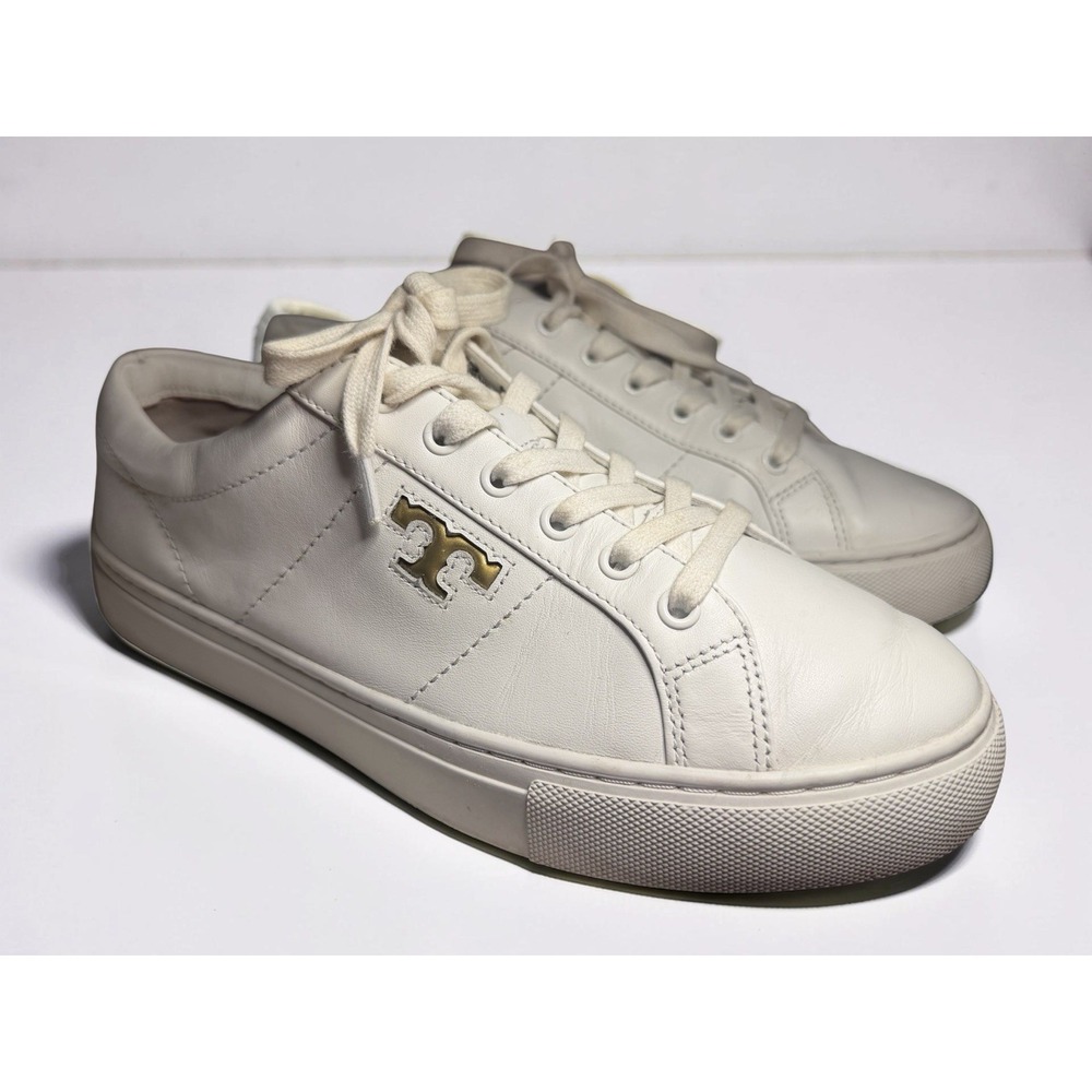 Tory Burch Women's Amalia Sneaker White Calf Leather Shoes Sneakers Sz 8.5